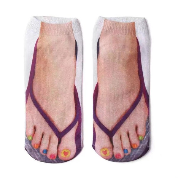 Imitation Sock Sandals 6 Par Random Färger 3d Mönster Tryckt