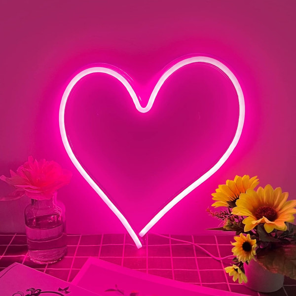 Neon skyltar, LED rosa hjärta akryl neon skylt för väggkonstdekor,