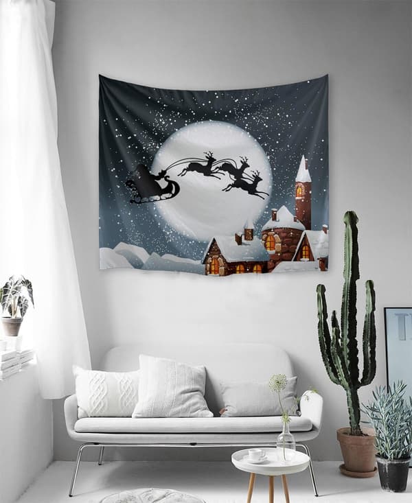 Fargerike stjerner jul flygende slede design veggteppe poly
