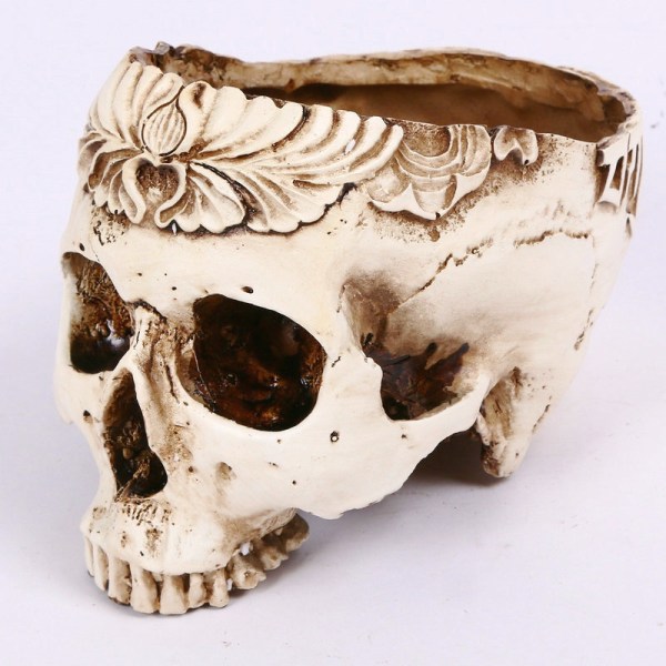 Realistic Human Skull Resin Halloween Candy Bowl Flowerpot Dish