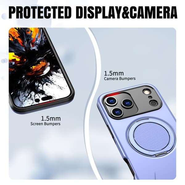 Lämplig för iPhone 17 PRO magnetiskt telefonfodral, stötsäkert telefonfodral, med 360° roterande metallringstativ (stöder MagSafe) Purple