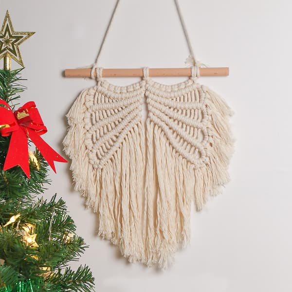 Beige Macrame käsintehty enkelinsiipi seinävaate Boho Chic seinävaate