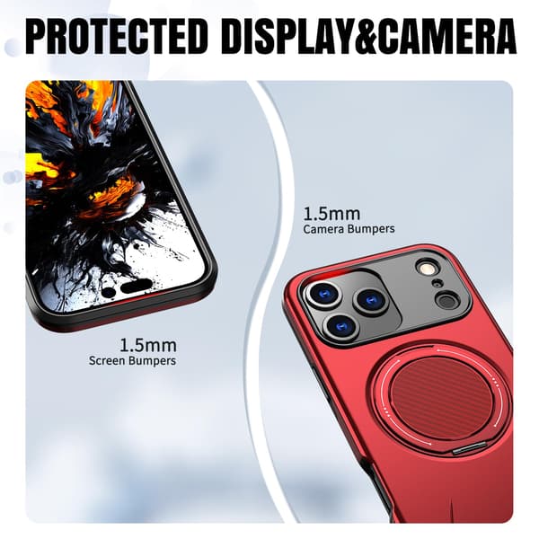 Lämplig för iPhone 16 PRO MAX magnetiskt telefonfodral, stötsäkert telefonfodral, med 360° roterande metallringstativ (stöder MagSafe) Red