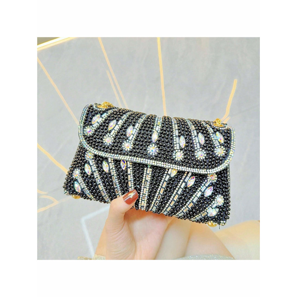 Naisten clutch-laukku kiiltävillä strasseilla häihin, juhliin, iltaan, olkalaukku ketjulla Silver