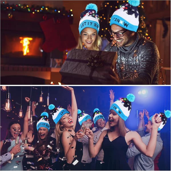 Blinkande julhatt - Original Unisex Blå Stickad Elastisk Sa