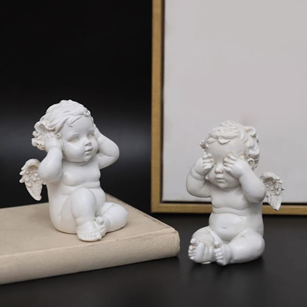 3 stk. Vis Angel Statue Resin Se Intet Ondt Hør Intet Ondt Tal Intet Ondt