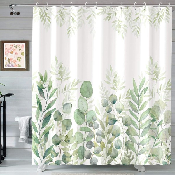 Green and White Shower Curtain, Fabric Shower Curtains for Bathr