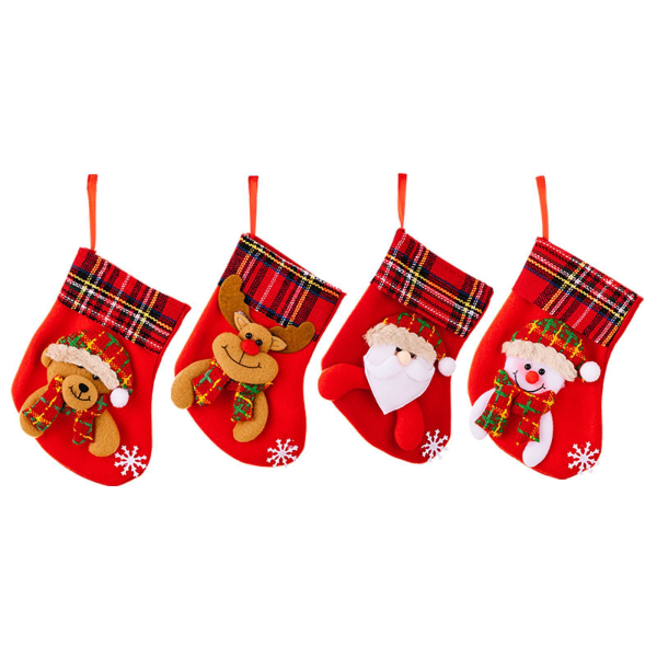 4 stycken minijulstrumpor, julstrumpedekoration, Ch