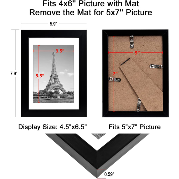 10-pack 5x7 bildramar, visa 4x6 bilder med matta eller 5x7