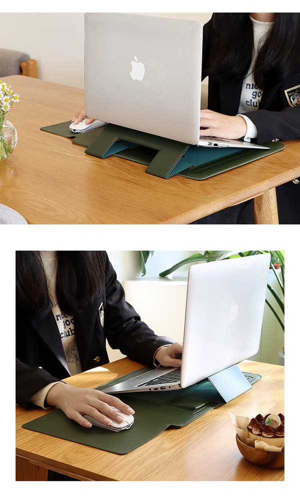Apple multifunksjonell datamaskinpose fôrpose med stativ - grønn 14-15.4 inch