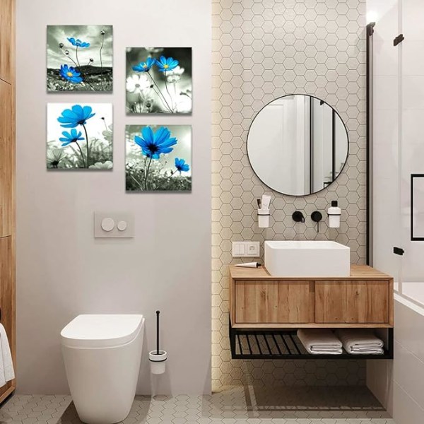 4 st canvas tavlor - Blå blomma canvas tavla väggdekor för