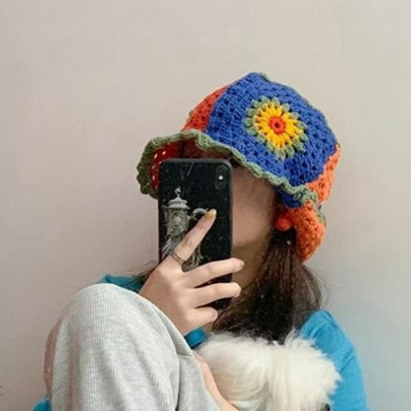 Japansk hatt kvinnlig ihålig blomma stickad fiskare hatt hand cro