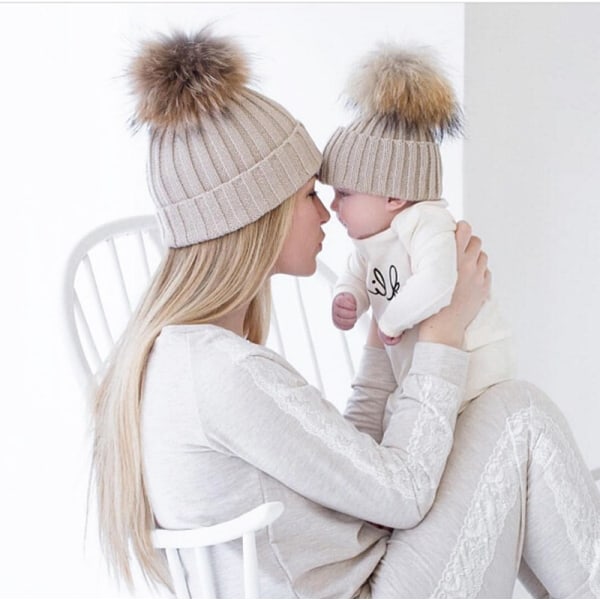 Stickad Mysig Varm Vinter Snowboard- & Skidkeps med Pompom Slouchy Cap för Barn Baby - Marinblå