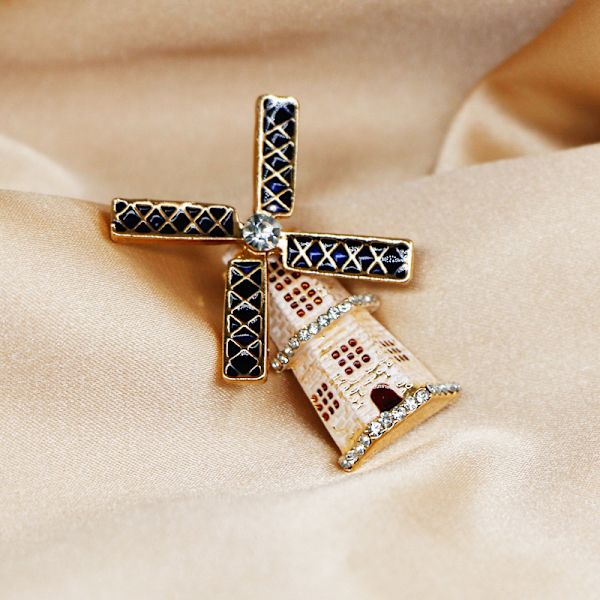 Corsage Windmill Dam Brosch Målad Diamant Inlagd Brosch