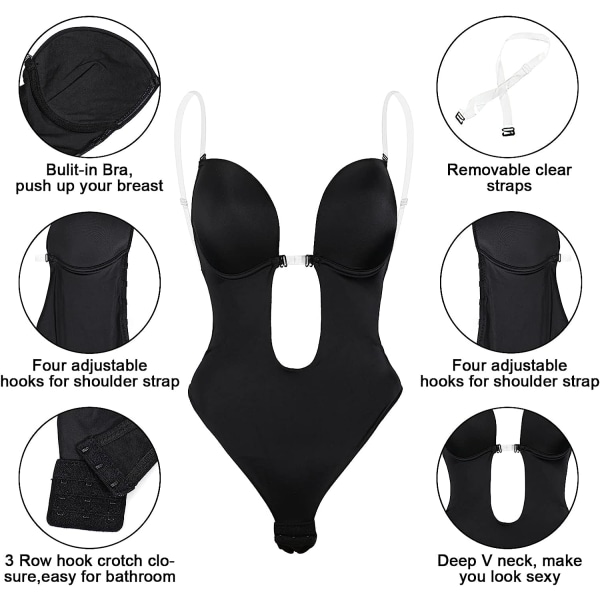 Kvinder Dyb Ryg Fræk Body Shaper BH (Sort), Bryllup Usynlig