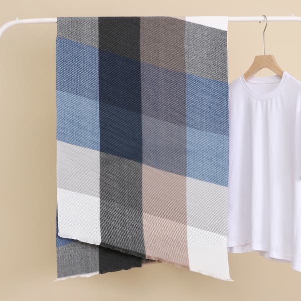 Flerfarget linje blå polyester bomull rutete skjerf lang tykk war