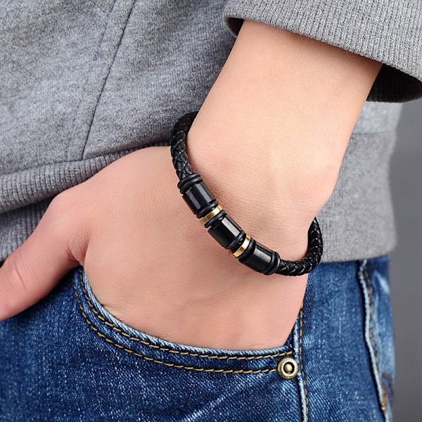 Fashion smycken läderrep armband rostfritt stål flätat läder