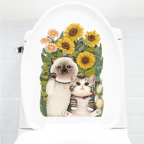 Auringonkukka ja kissa Super Cute Kylpyhuone WC-istuimen kansi tarrat Sti