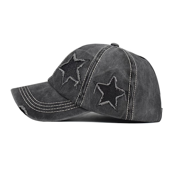 Vasket bomulds hestehale baseball cap strimlet pentagram hestehale