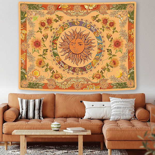 Keltainen aurinko ja kuu seinävaate Vintage Indie Boho seinävaate seinälle