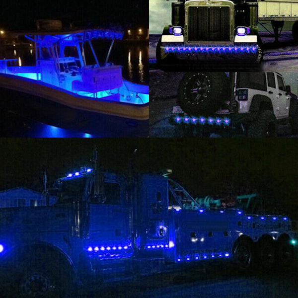 10x 3/4\" Kule Rund LED Blå Sidemarkering Lys Tilhenger Truck