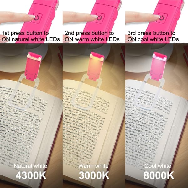 USB-ladattava kirjanlukuvalo, 3 kirkkaustasoa E