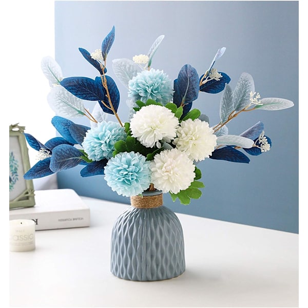 Kunstige blomster med vase, falske hortensia blomsteroppsatser