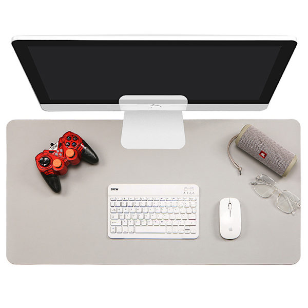 PU Læder Skrivebordsmatte, Udvidet Mussemåtte, Vandafvisende Skrivebordsbeskytter, Ultratynd Stor Laptop Tastaturmatte (Lysegrå), Ensidig 100*50cm