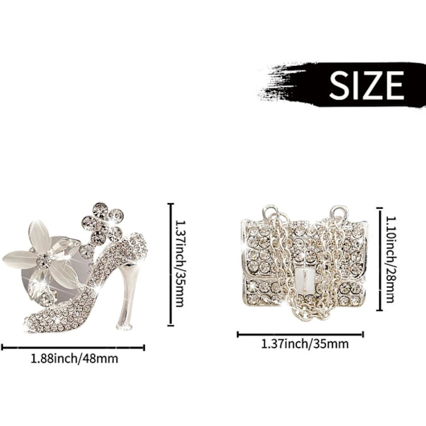 4 kpl Kristalli korkeakantapää kenkä ja laukku auton tuuletusaukko pidike, Rhinestone D
