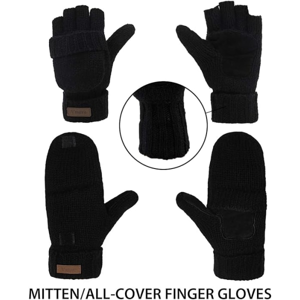 Konvertibla fingerlösa handskar Vinter stickade vantar Ull Varma handskar