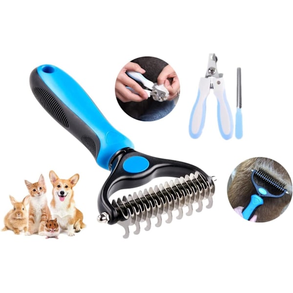 Børste til hunde og katte med langt hår - Blå 1 stk Undercoat