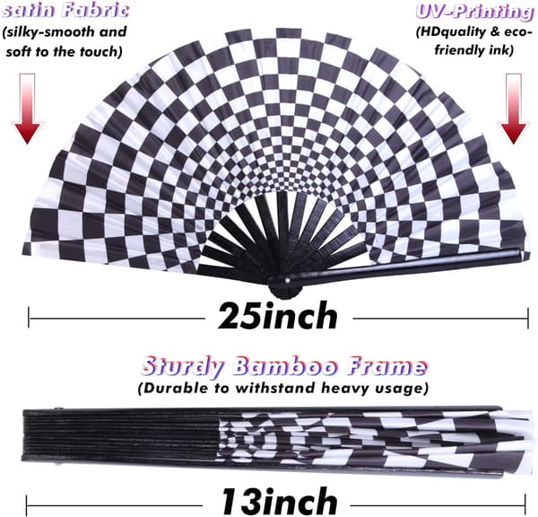 2 st Rave Hand Fan Bambu Hand Fan Stor Fällbar Fläkt wit