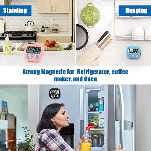 Magnetisk køkkentimer med stort LCD-display
