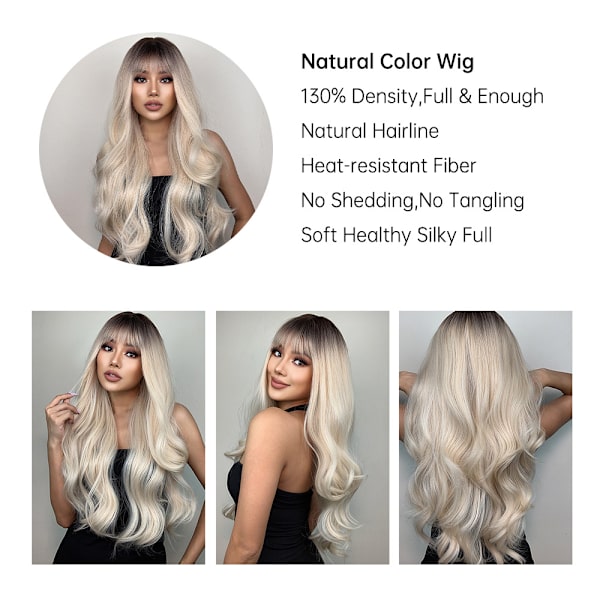 26 tum blond ombre peruk för kvinnor