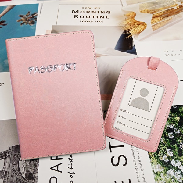 Travel document holder luggage tag set-pink