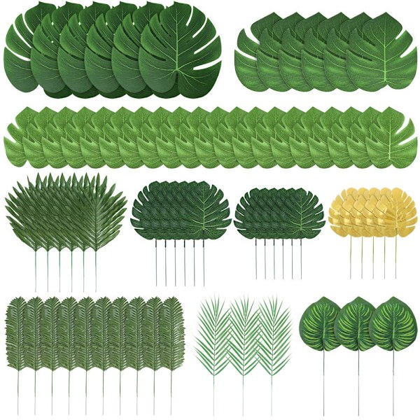 60 Kunstige Palmeblader 6 Typer med Stilker, Tropisk Plante, Pa