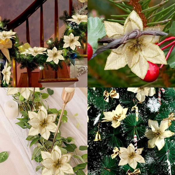 24 stk Glitrende Juleblomster, Kunstige Juleblomster