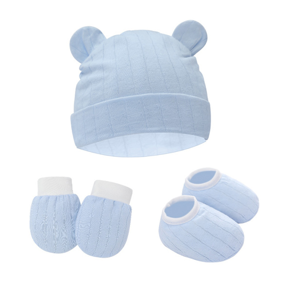 Baby Knotted Hat and Gloves for Newborn Foot Covers 3 Sets (Pack