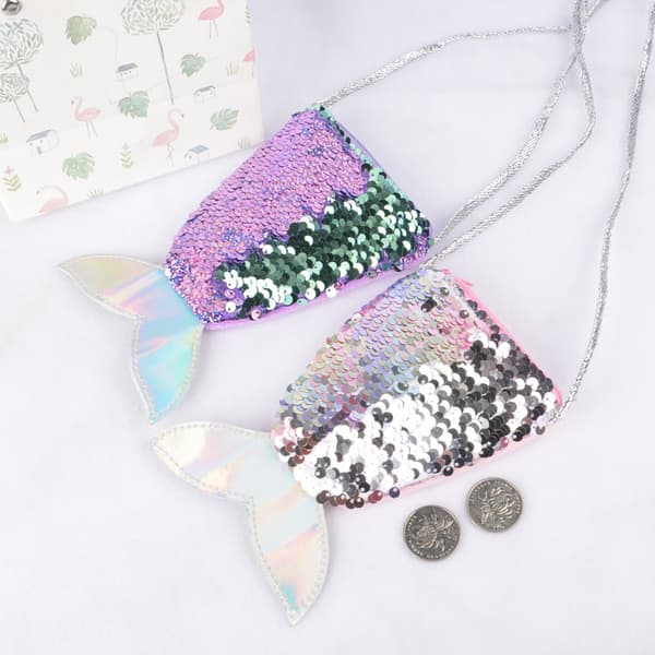 3-pack Sequin-myntbörs för små flickor Mini Mermaid Tail Se