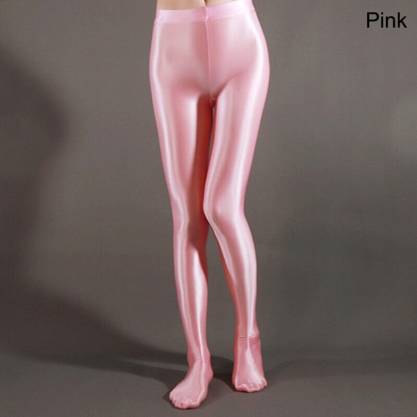Plus Size Shiny Opaque Shiny Satin Tights för kvinnor, rosa