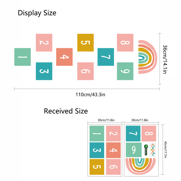 2 kpl värikkäitä neliön muotoisia numeroita lasten leikkihuoneen lattiatarra Kinder
