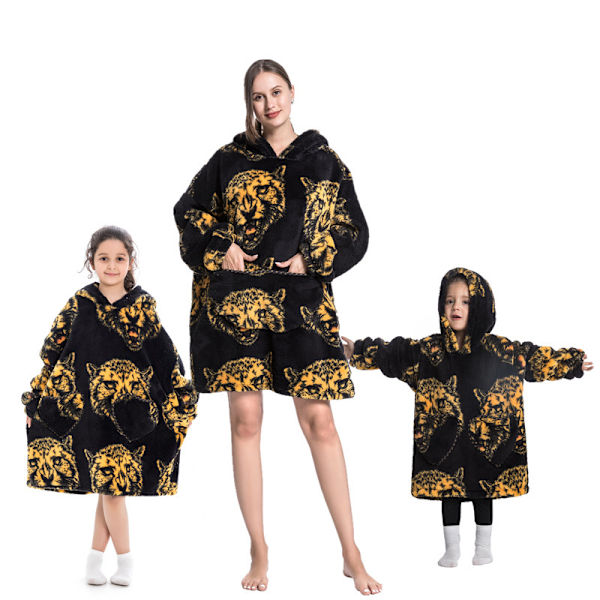 Børns søde dyre flanel termisk hættetrøje - leopardhoved Children
