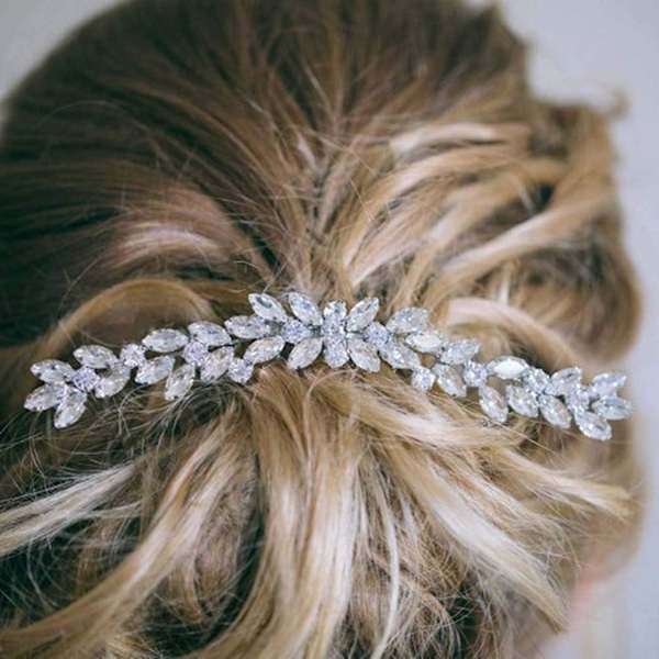 Brudbröllopskam, elegant silver bröllopshårkam, brudbrud