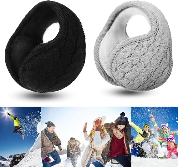2-pack hopfällbara öronmuffar justerbara stickade öronmuffar med ludd