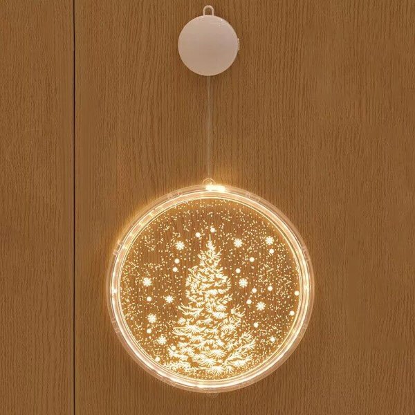 Jul Fönsterlampor Dekorationer, Juldekoration LED Liten Lykta Hem Dekoration Festlig Rum Arrangemang (Cedar) - Batteri Diameter 16cm