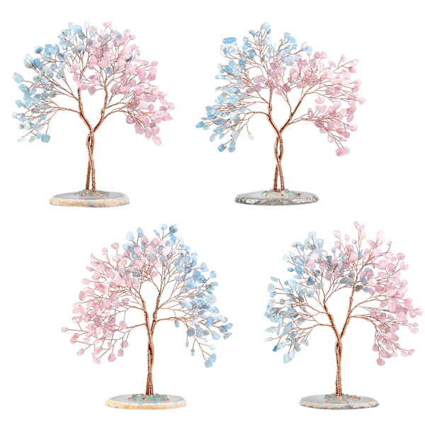 Käsintehty Kristalli Rahapuu Agati Viipaleen Pohjalla Elämän Puu Feng Shui Bonsai Koti Sisustus Rakkaudelle Onnelle ja Vauraudelle, Ametisti & Rose Quartz