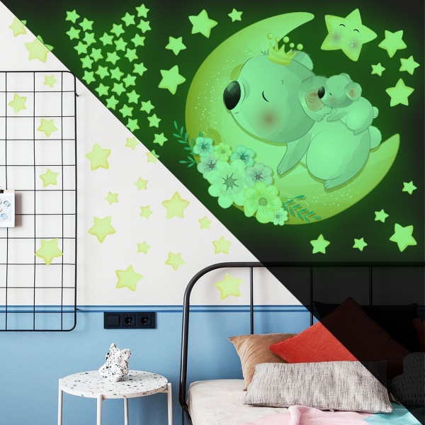 Koala Moon Star Luminous Wall Sticker Cartoon Animals Children's