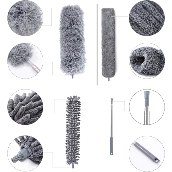 4 stk. Teleskopisk Støvsamler, Ekstra Lang Mikrofiber Støvsamler