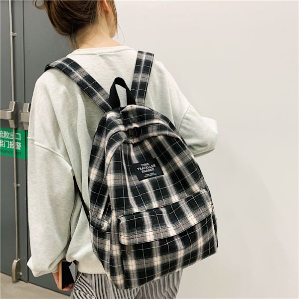 Fashion Rutig Canvas Kvinnor Ryggsäck Student Ryggsäckar Tonåring Flicka