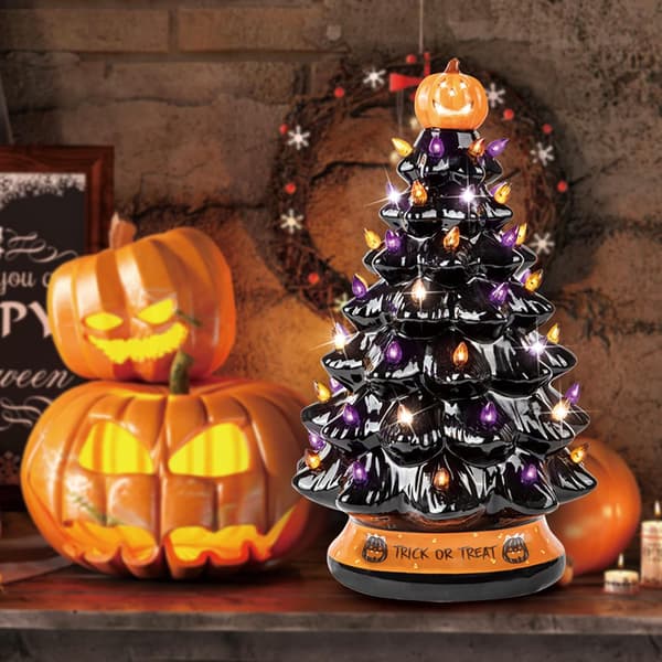 Keramisk Halloween juletre - Oransje gresskarhode - Hjem De